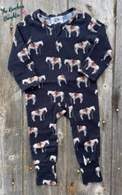Load image into Gallery viewer, Navy Ranch Horse Folding Feet Jammies
