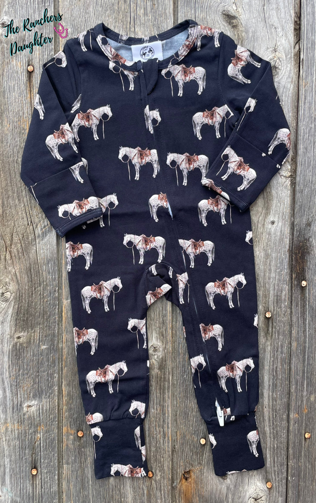 Navy Ranch Horse Folding Feet Jammies