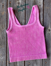 Load image into Gallery viewer, Pink Ribbed Crop Tank with Reversible Neckline
