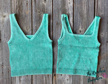 Load image into Gallery viewer, Turquoise Ribbed Crop Tank with Reversible Neckline
