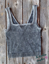 Load image into Gallery viewer, Ash Black Ribbed Crop Tank with Reversible Neckline

