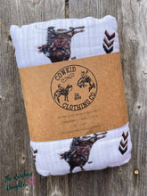 Load image into Gallery viewer, Bull Rider Bamboo Muslin Blanket
