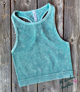 Teal Ribbed Racerback Crop Tank