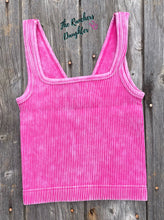 Load image into Gallery viewer, Hot Pink Ribbed Crop Tank with Reversible Neckline
