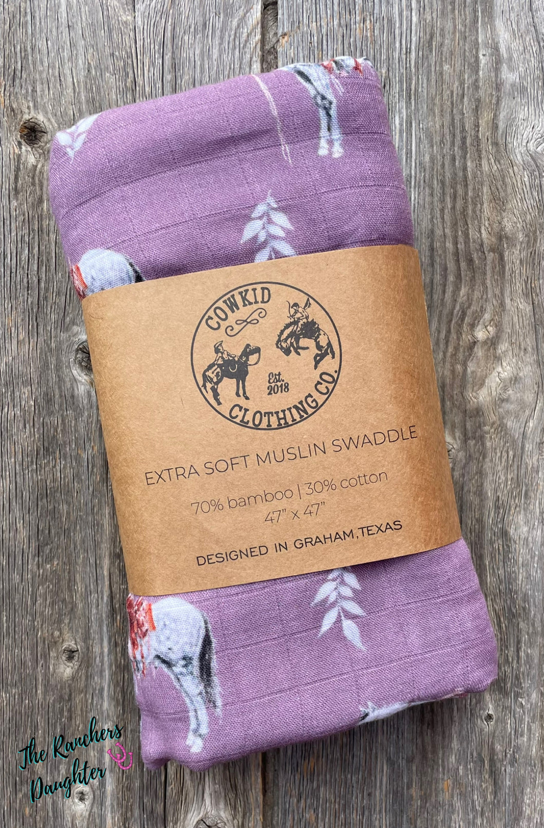 Mauve Ranch Horse Bamboo Muslin Swaddle