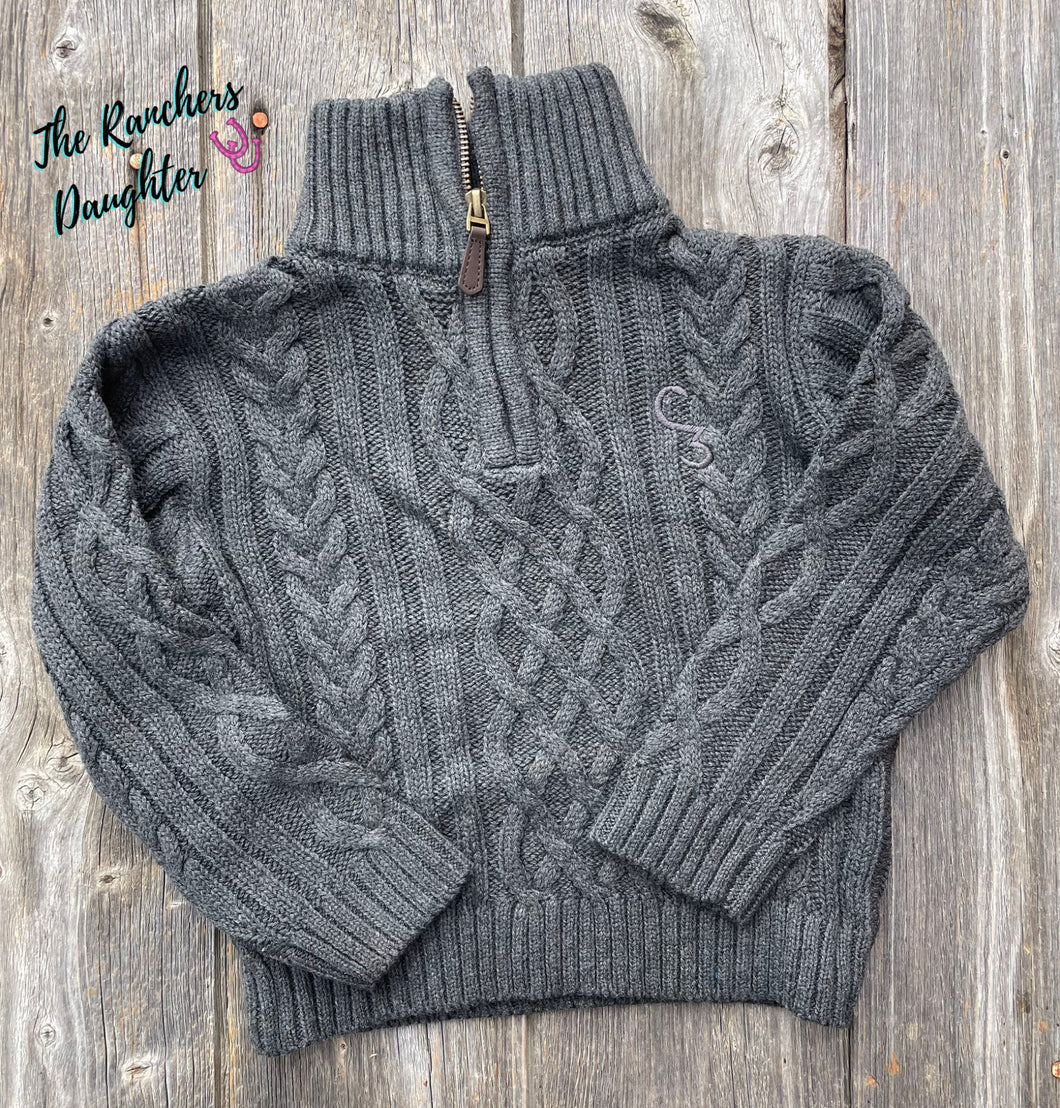 Charcoal Quarter Zip Cable Knit Sweater (Kids)