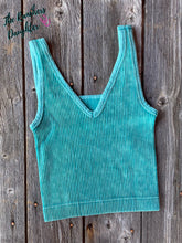 Load image into Gallery viewer, Teal Ribbed Crop Tank with Reversible Neckline
