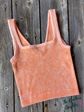 Load image into Gallery viewer, Orange Ribbed Crop Tank with Reversible Neckline
