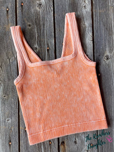 Orange Ribbed Crop Tank with Reversible Neckline