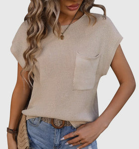 Beige Cap-Sleeved Sweater