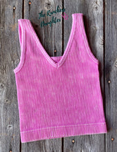 Load image into Gallery viewer, Pink Ribbed Crop Tank with Reversible Neckline
