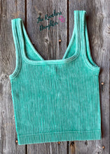 Load image into Gallery viewer, Turquoise Ribbed Crop Tank with Reversible Neckline
