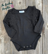Load image into Gallery viewer, Shea Baby Black Fringe Onesie

