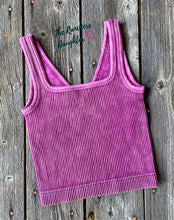 Load image into Gallery viewer, Magenta Ribbed Crop Tank with Reversible Neckline
