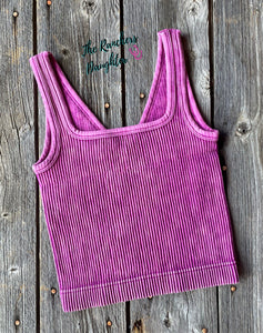 Magenta Ribbed Crop Tank with Reversible Neckline