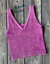 Load image into Gallery viewer, Magenta Ribbed Crop Tank with Reversible Neckline
