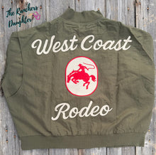 Load image into Gallery viewer, Women's West Coast Rodeo Embroidered Bomber Jacket - Army Green
