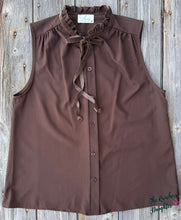 Load image into Gallery viewer, Brown Lainey Button Down Tie Top
