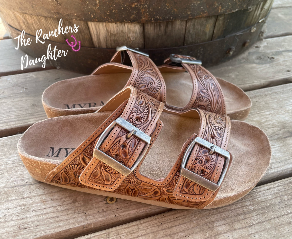 Western Tooled Leather Buckle Sandals – The Ranchers Daughter Boutique LLC