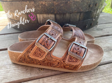 Load image into Gallery viewer, Western Tooled Leather Sandals
