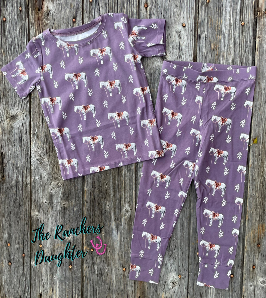 Mauve Ranch Horse Short Sleeve Pajama Set