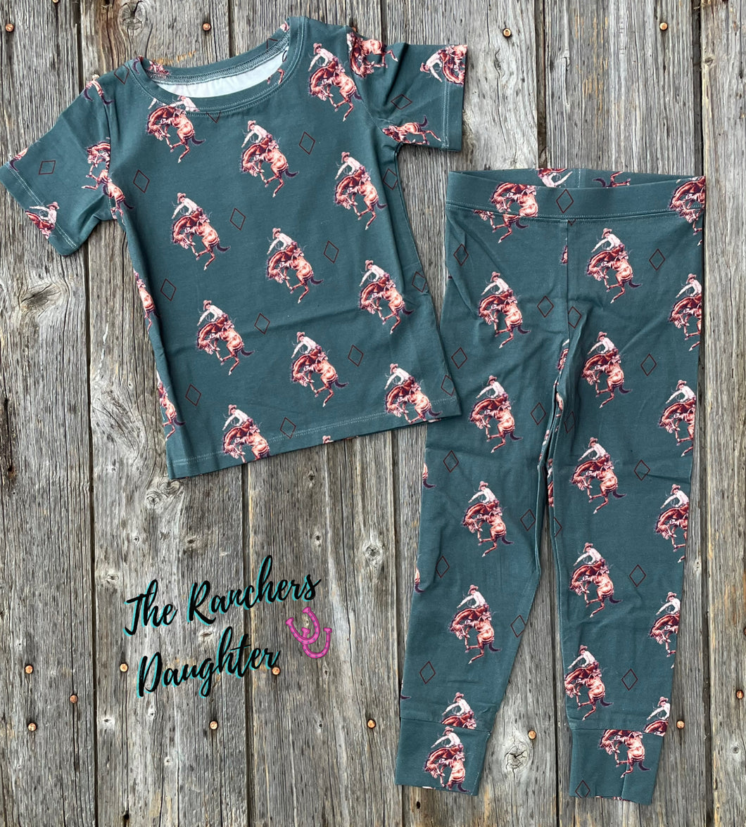 Teal Bronc Short Sleeve Pajama Set