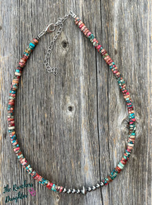 Sterling Silver & Pink/Blue Sea Sediment Choker Necklace