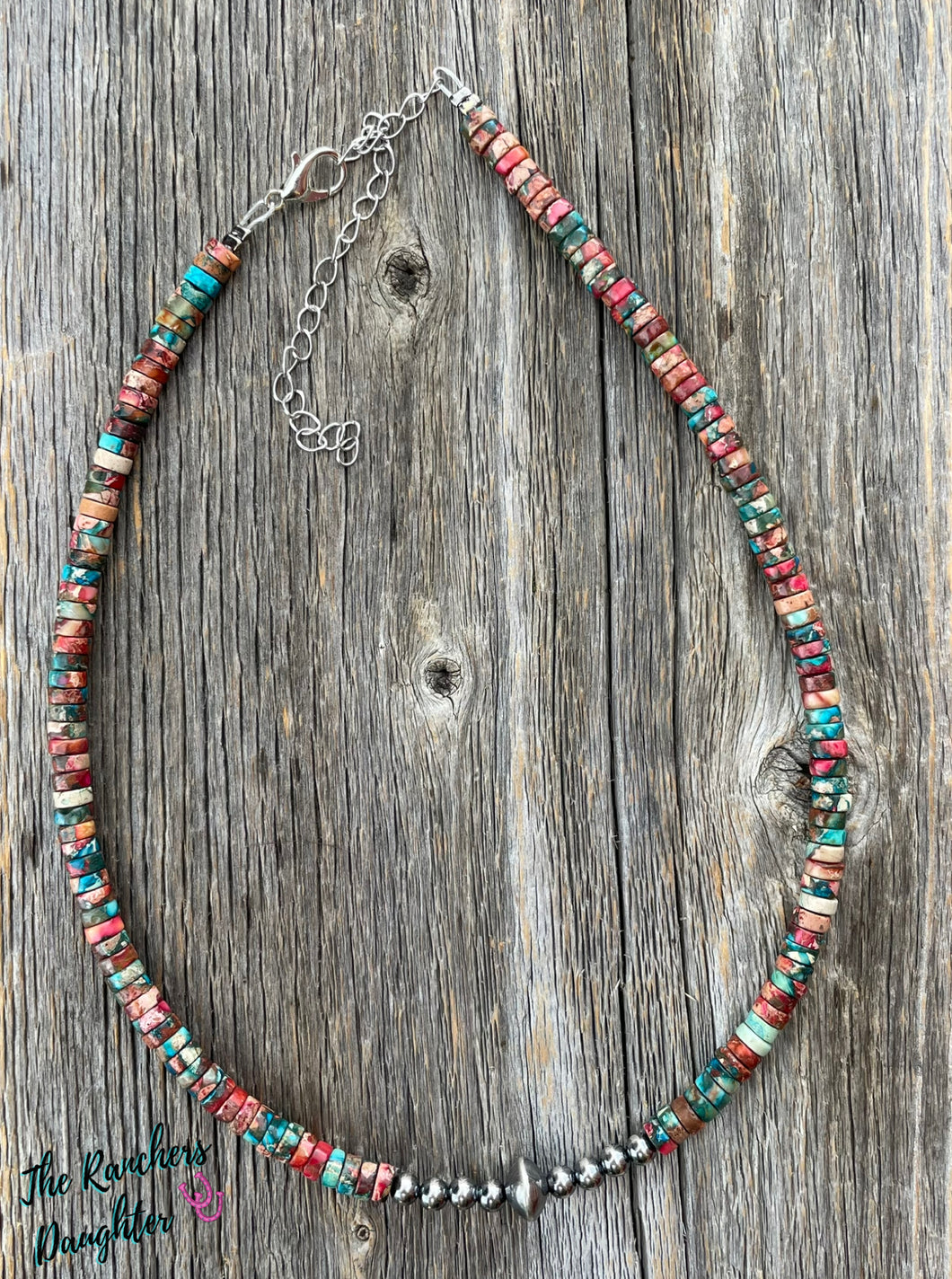 Sterling Silver & Pink/Blue Sea Sediment Choker Necklace