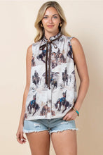 Load image into Gallery viewer, Western Print Lainey Button Down Tie Top
