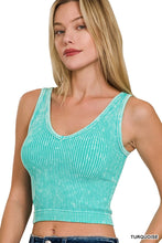 Load image into Gallery viewer, Turquoise Ribbed Crop Tank with Reversible Neckline
