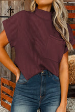 Load image into Gallery viewer, Deep Burgundy Fall Patch Pocket Rib Knit Short Sleeve Sweater
