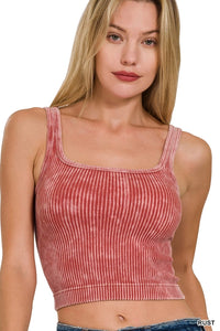 Rust Ribbed Crop Tank with Reversible Neckline