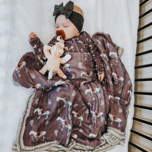 Load image into Gallery viewer, Mauve Ranch Horse Bamboo Muslin Blanket
