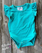 Load image into Gallery viewer, Shea Baby Turquoise Ruffle Onesie

