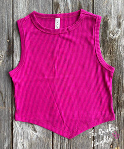 Ribbed V-Line Crop Tank Top - Magenta