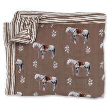 Load image into Gallery viewer, Almond Ranch Horse Bamboo Muslin Blanket
