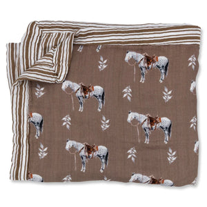 Almond Ranch Horse Bamboo Muslin Blanket