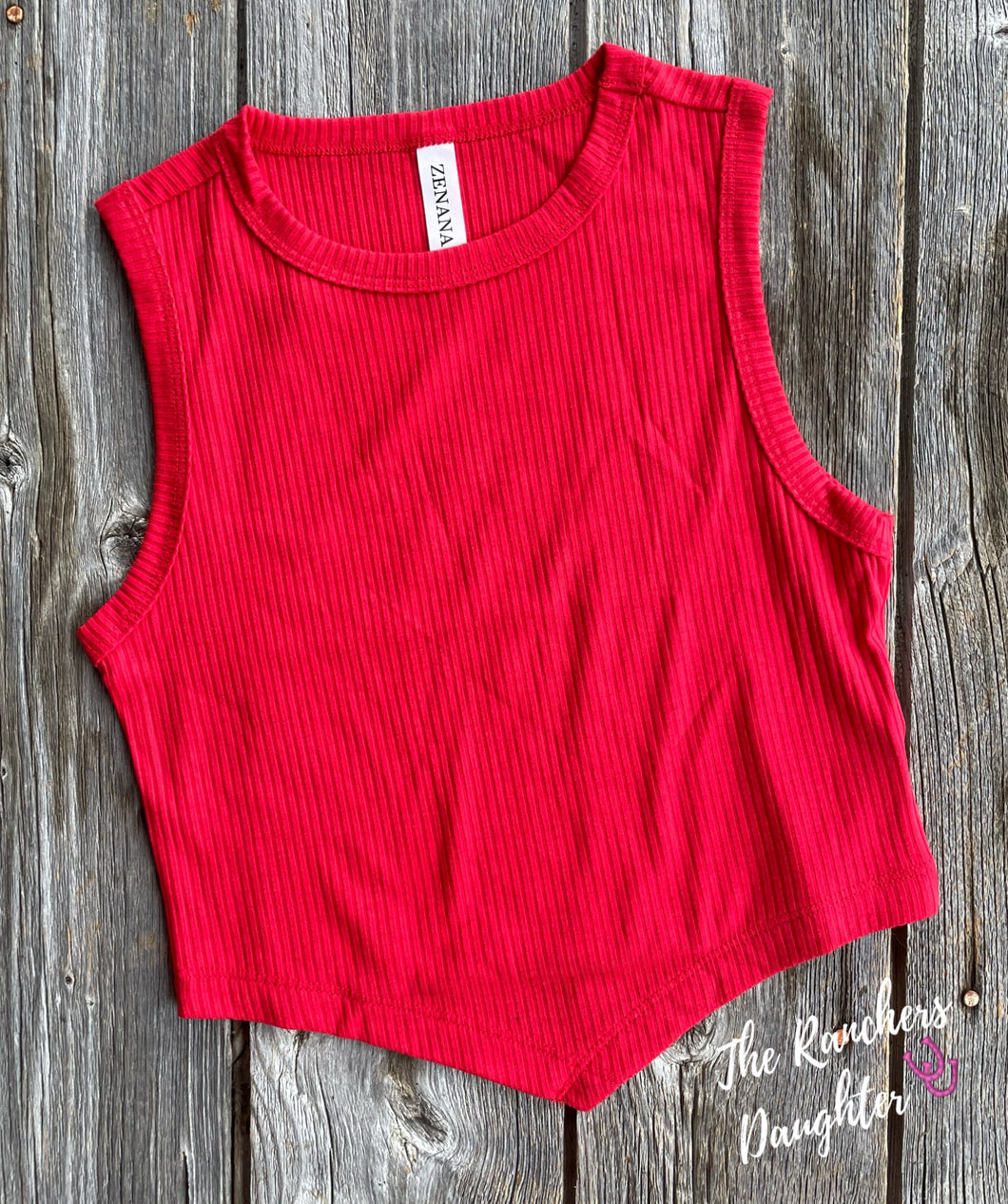 Ribbed V-Line Crop Tank Top - Red