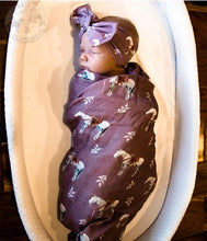 Load image into Gallery viewer, Mauve Ranch Horse Bamboo Muslin Swaddle
