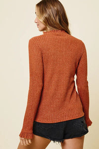 Rust Sparkly Ribbed Sweater Top