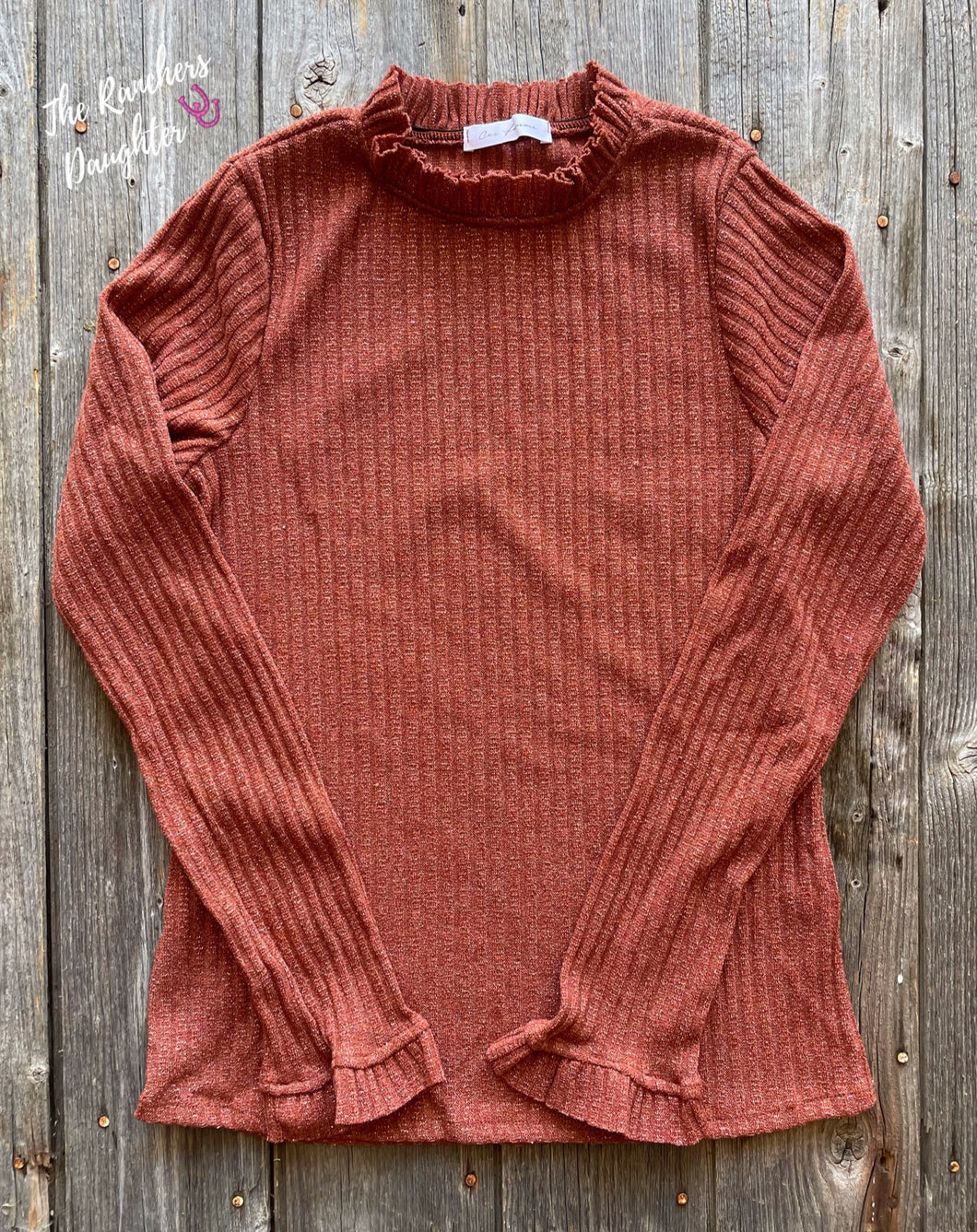 Rust Sparkly Ribbed Sweater Top