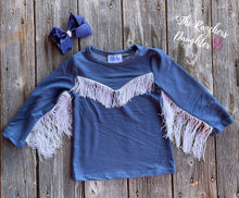 Load image into Gallery viewer, Shea Baby Longsleeve Blue Fringe Top
