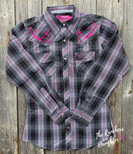 Load image into Gallery viewer, Black/Pink Embellished Plaid Ladies Western Shirt
