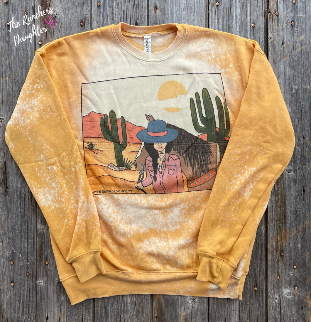 Mustard Cowgirl Bleached Crew Sweatshirt