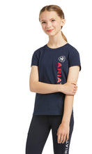 Load image into Gallery viewer, Ariat Girls Navy Vertical Logo Tee
