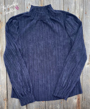 Load image into Gallery viewer, Navy Mock Neck Velvet Ribbed Top

