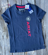 Load image into Gallery viewer, Ariat Girls Navy Vertical Logo Tee
