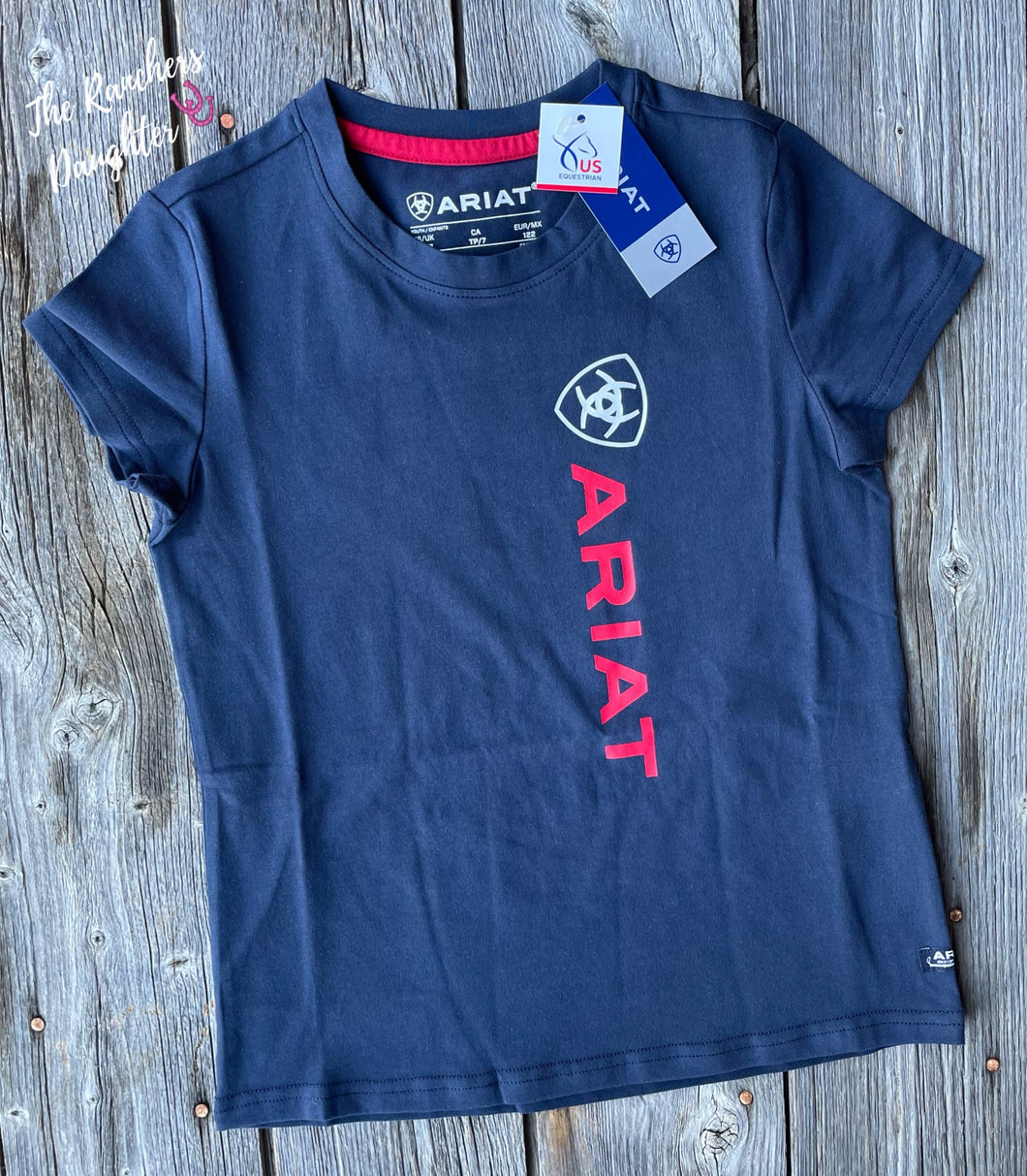 Ariat Girls Navy Vertical Logo Tee