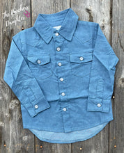 Load image into Gallery viewer, Shea Baby Longsleeve Light Denim Pearl Snap Shirt
