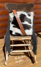 Load image into Gallery viewer, Black &amp; White with Black Fringe Sidekick Cowhide Bag
